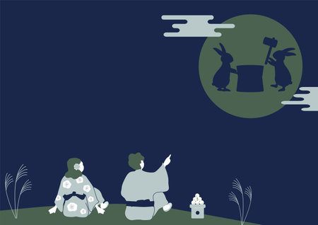 People who enjoy moon viewingのイラスト素材