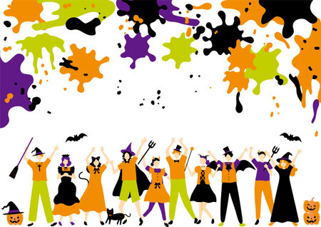 People enjoying Halloween Paint backgroundのイラスト素材