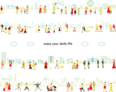 People's Daily Life Lifestyle Setのイラスト素材