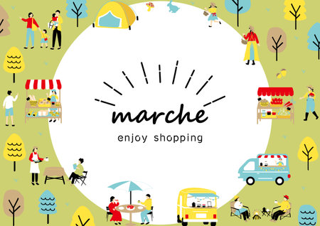 People enjoying themselves at the Marche holiday marketのイラスト素材