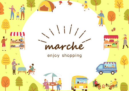 People enjoying themselves at the Marche holiday marketのイラスト素材