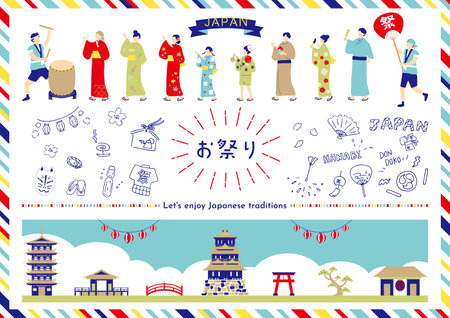 People who enjoy festivalsのイラスト素材