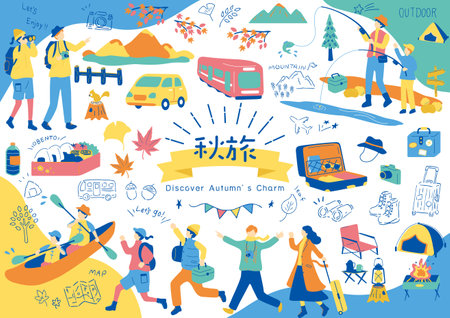 People who enjoy autumn travelのイラスト素材