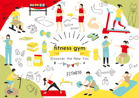 People exercising in the gymのイラスト素材