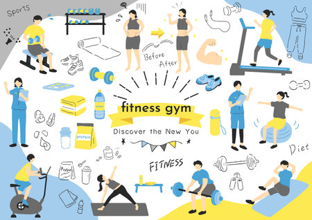 People exercising in the gymのイラスト素材