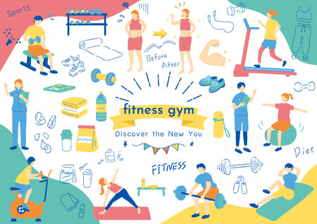 People exercising in the gymのイラスト素材