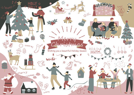People enjoying Christmasのイラスト素材