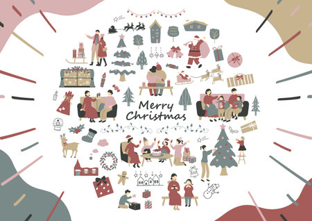 People enjoying Christmasのイラスト素材