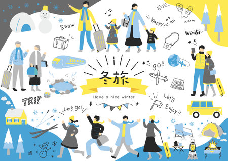 People who enjoy winter travelのイラスト素材