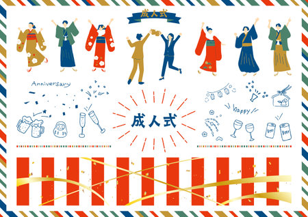 People enjoying coming-of-age ceremoniesのイラスト素材