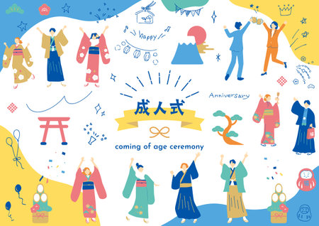 People enjoying coming-of-age ceremoniesのイラスト素材