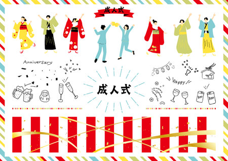 People enjoying coming-of-age ceremoniesのイラスト素材