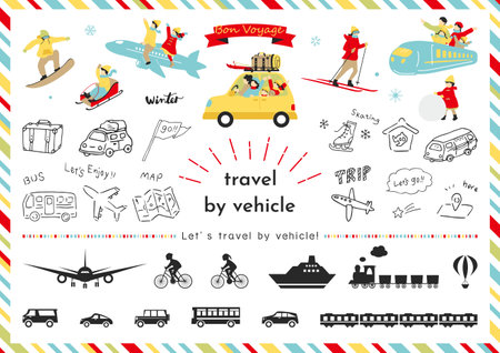 People who enjoy winter travel by vehicleのイラスト素材