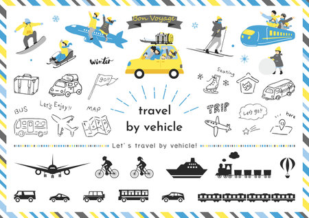 People who enjoy winter travel by vehicleのイラスト素材