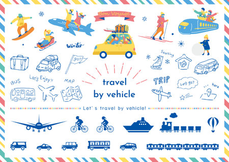 People who enjoy winter travel by vehicleのイラスト素材