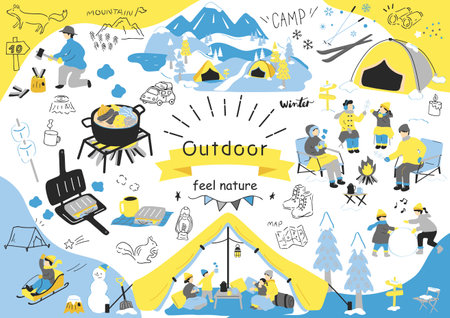 People enjoying winter campingのイラスト素材