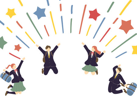 Students in uniforms jumpingのイラスト素材