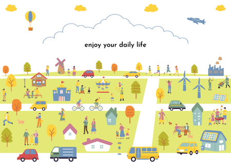 People's daily lives and townscapesのイラスト素材