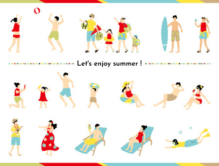 A vector illustration of a set of summer beach activities. 002のイラスト素材