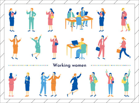 Set of vector illustrations of business people in the office. Flat design.のイラスト素材