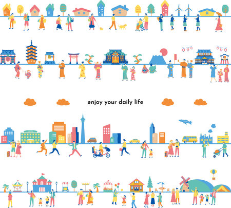 People's Daily Life Lifestyle Setのイラスト素材