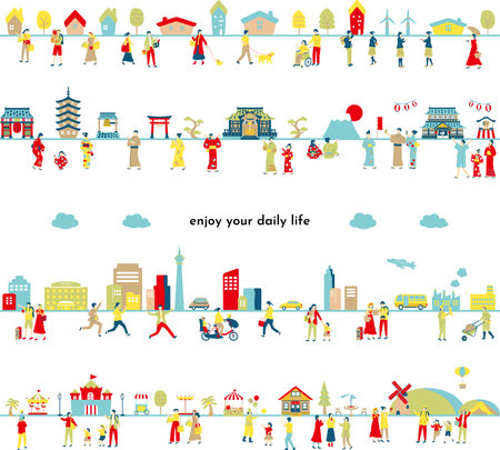 People's Daily Life Lifestyle Setのイラスト素材