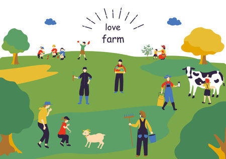 People who enjoy the farmer experienceのイラスト素材
