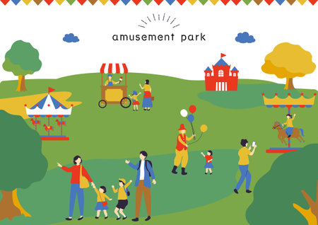 People enjoying amusement parksのイラスト素材