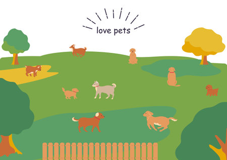 Dogs playing at the dog parkのイラスト素材