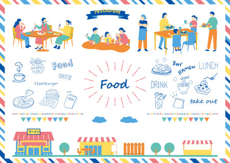 Vector illustration of people eating in the cafe. Set of elements for your designのイラスト素材