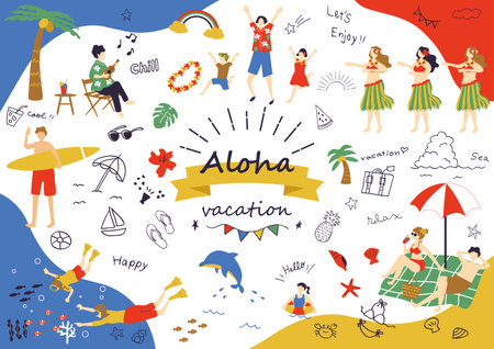 People who enjoy tropical countriesのイラスト素材