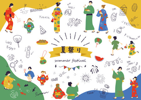 People who enjoy summer festivalsのイラスト素材