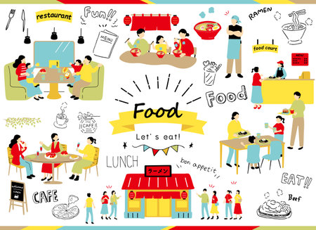 People who enjoy eatingのイラスト素材