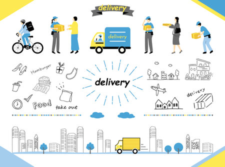 Vector illustration of delivery service and logistics concept. Flat style design.のイラスト素材