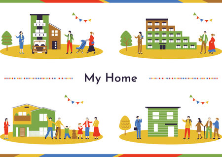 Cartoon Illustration of Matching Game for Preschool Children with Familyのイラスト素材