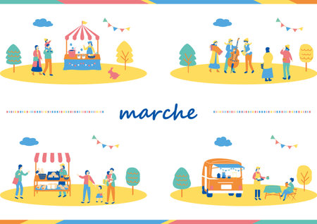 Vector illustration of a family camping in the park. Flat style.のイラスト素材