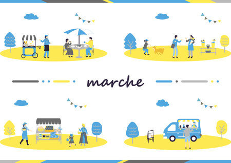 Marche People enjoying the holiday marketのイラスト素材