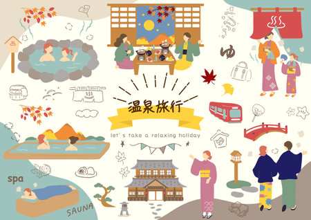 Japan travel vector illustration. Set of Japan travel elements and symbols.のイラスト素材