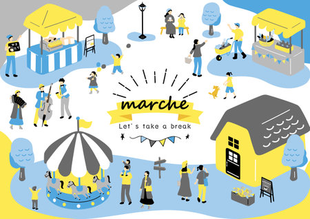 Amusement park isometric background with people walking and shopping vector illustrationのイラスト素材