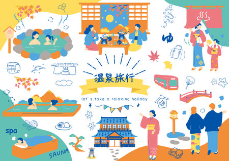 Set of Japan travel icons in flat style. Travel vector illustration.のイラスト素材