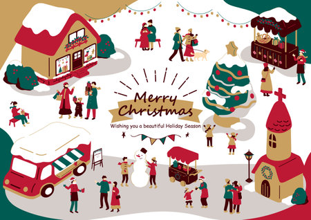 Merry Christmas and Happy New Year greeting card. Vector illustration.のイラスト素材