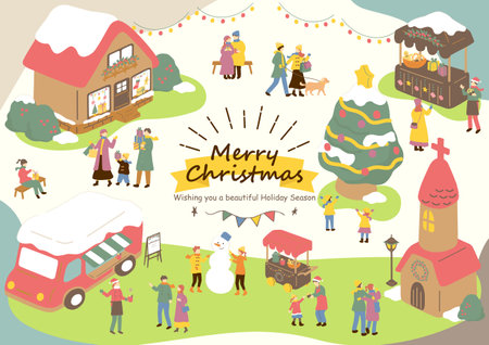 People enjoying Christmasのイラスト素材