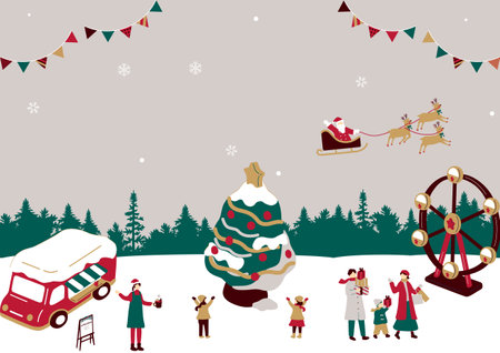 Christmas and New Year's Day, Santa Claus, reindeer and snowman, vector illustrationのイラスト素材