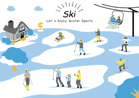 Winter sports. Ski resort. Vector illustration in flat design style.のイラスト素材