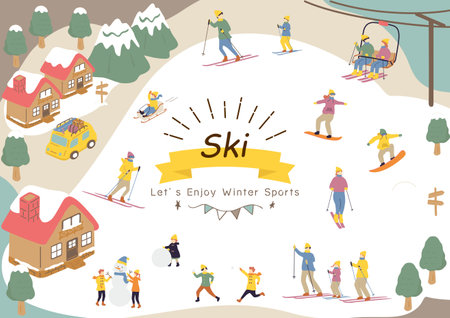 People who enjoy winter sportsのイラスト素材