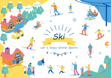 People who enjoy winter sportsのイラスト素材