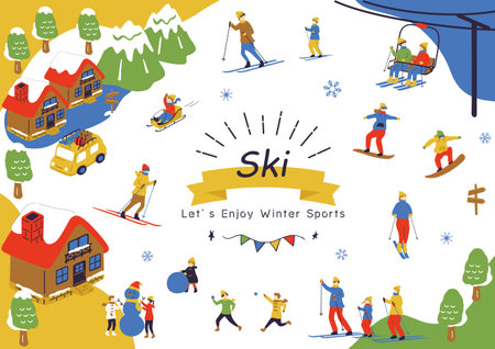 People who enjoy winter sportsのイラスト素材