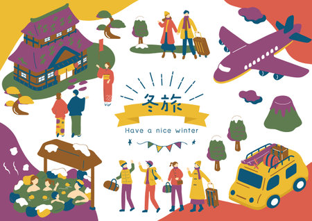People enjoying winter travelのイラスト素材