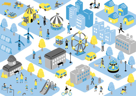 illustration of info graphic amusement park concept in isometric 3d graphicのイラスト素材