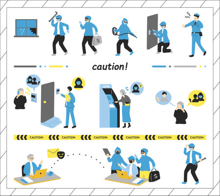 Set of flat icons on the theme of the crime. Vector illustrationのイラスト素材